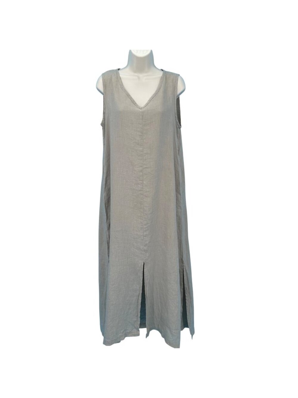 NWOT Flax Sleeveless Beige 100% Linen Side Slits & V-Neck Maxi Dress Size Small